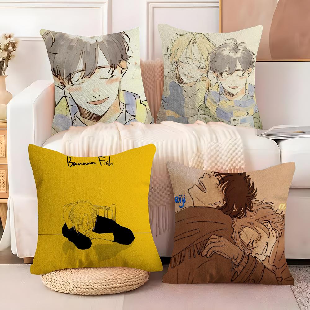 Anime Love Banana Fish Pillow Case Natural Linen Double-Sided Printing Sofa Home Decor Cushion Cover