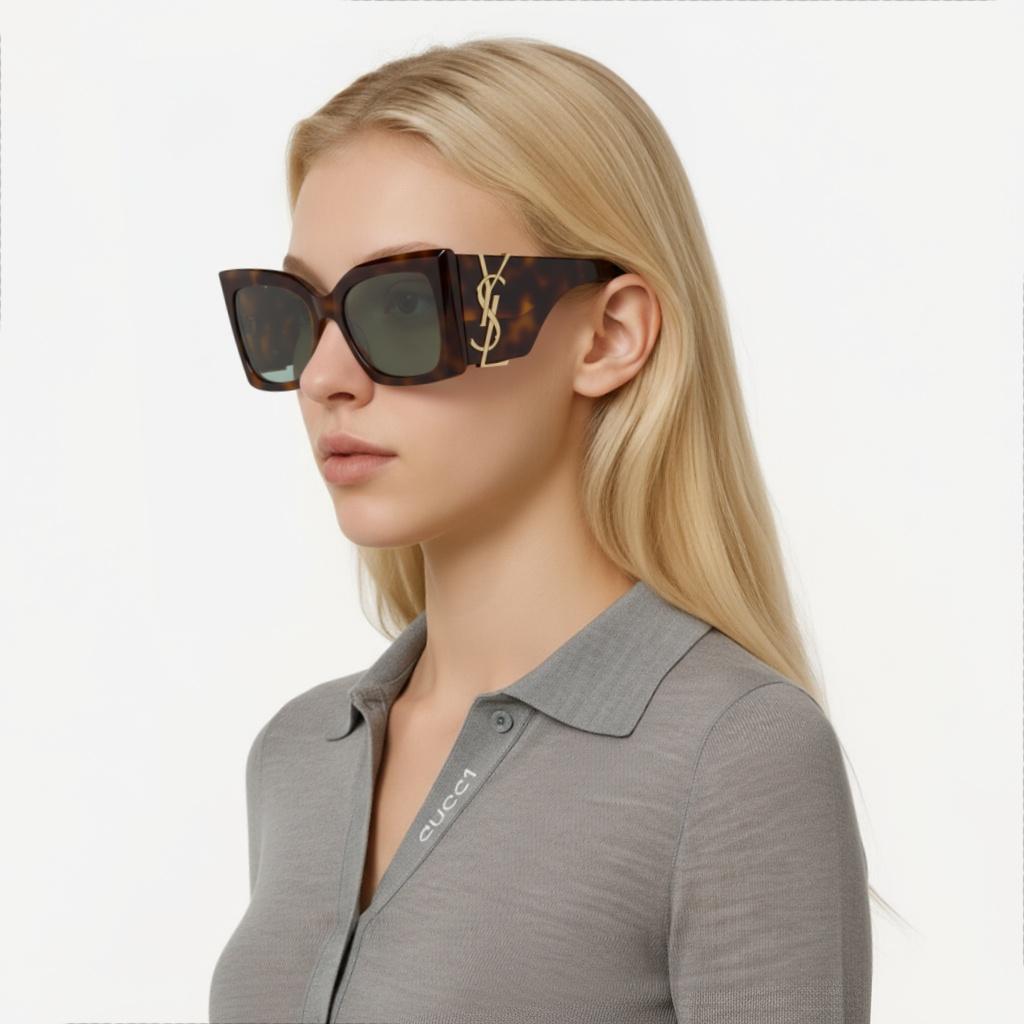 Saint Laurent Side YSL Logo Irregular Shape Sunglasses Women sunglasses Tortoise SLM119-BLAZE002