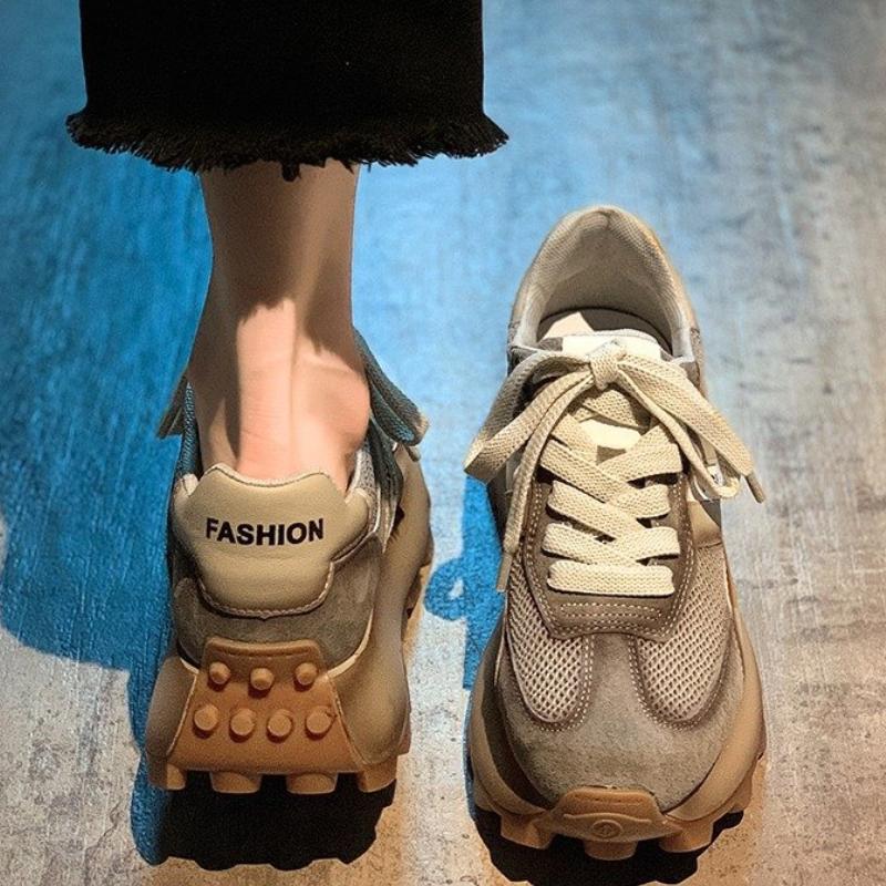 Sneakers Shoes Women 2025 Spring Autumn New Vintage Versatile Casual Lightweight Thick Sole Running Shoes Platform Shoes