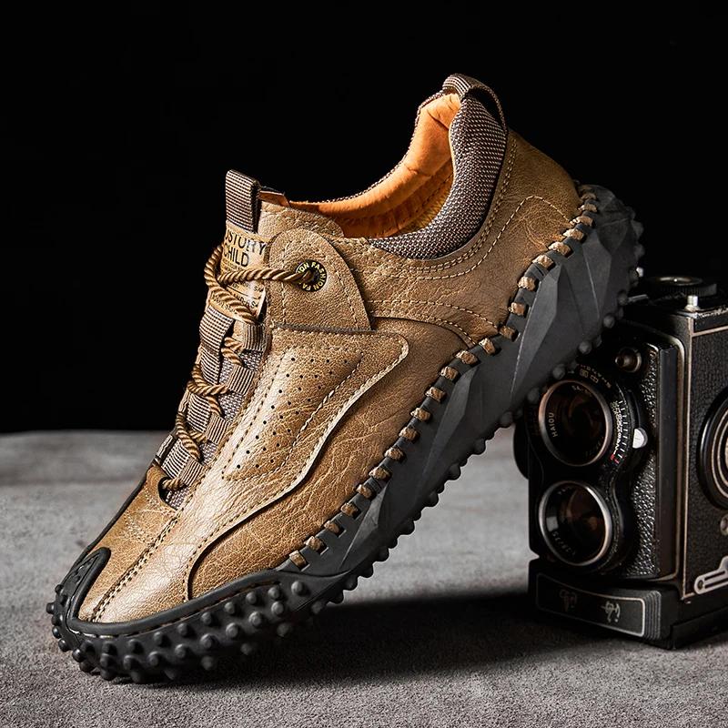 Leather Casual Shoes with Trendy Design Fits True To Size for Spring/Autumn Outdoor Hiking Sneakers Men