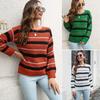 Damen S Locker geschnitten Langarm Gestreifter Strickpullover Für Herbst Winter