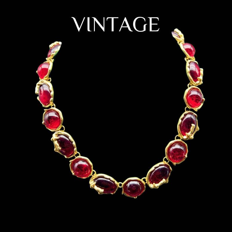 Vintage Heavy Industry Temperament Electroplated Genuine Gold High-quality Glass High-end Feeling Necklace Earring Set