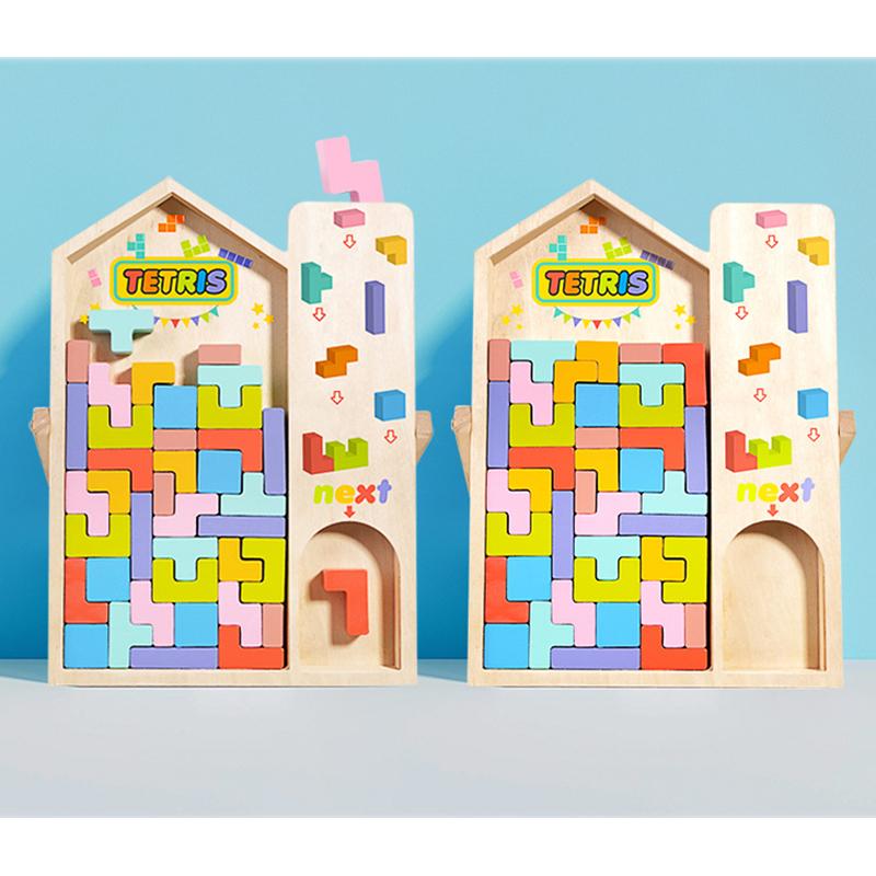 Wooden 3D Puzzles Blocks Brain Teasers Toy Jigsaw Tangram Colorful Jigsaw Game Preschool Educational Gift for Baby Toddlers Kids