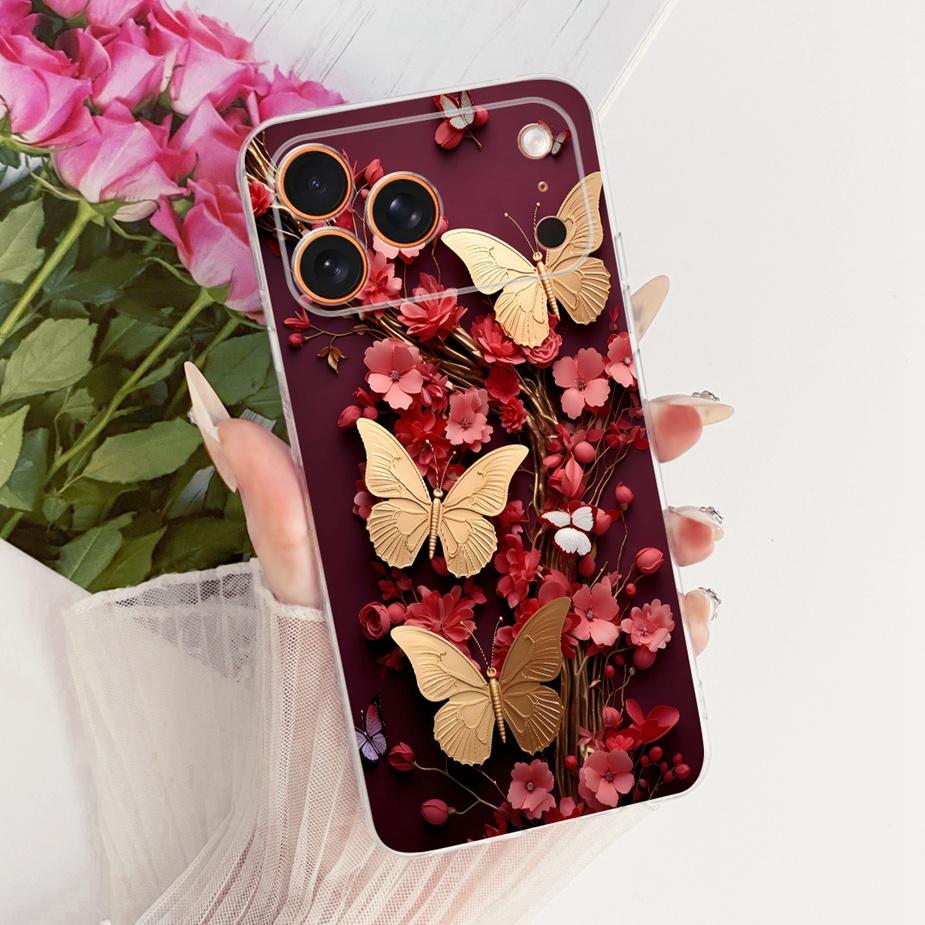 For Apple iPhone 17 Pro Max Case Luxury Flowers New Painted Cover Clear Silicone Case For iPhone 17 Air iPhone17 Pro Soft Fundas