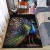 Colorful Peacock Printed Carpet with Elegant Feather Design, Black Background Suitable for Use As an Anti-slip for Living Room Bedroom Sofas