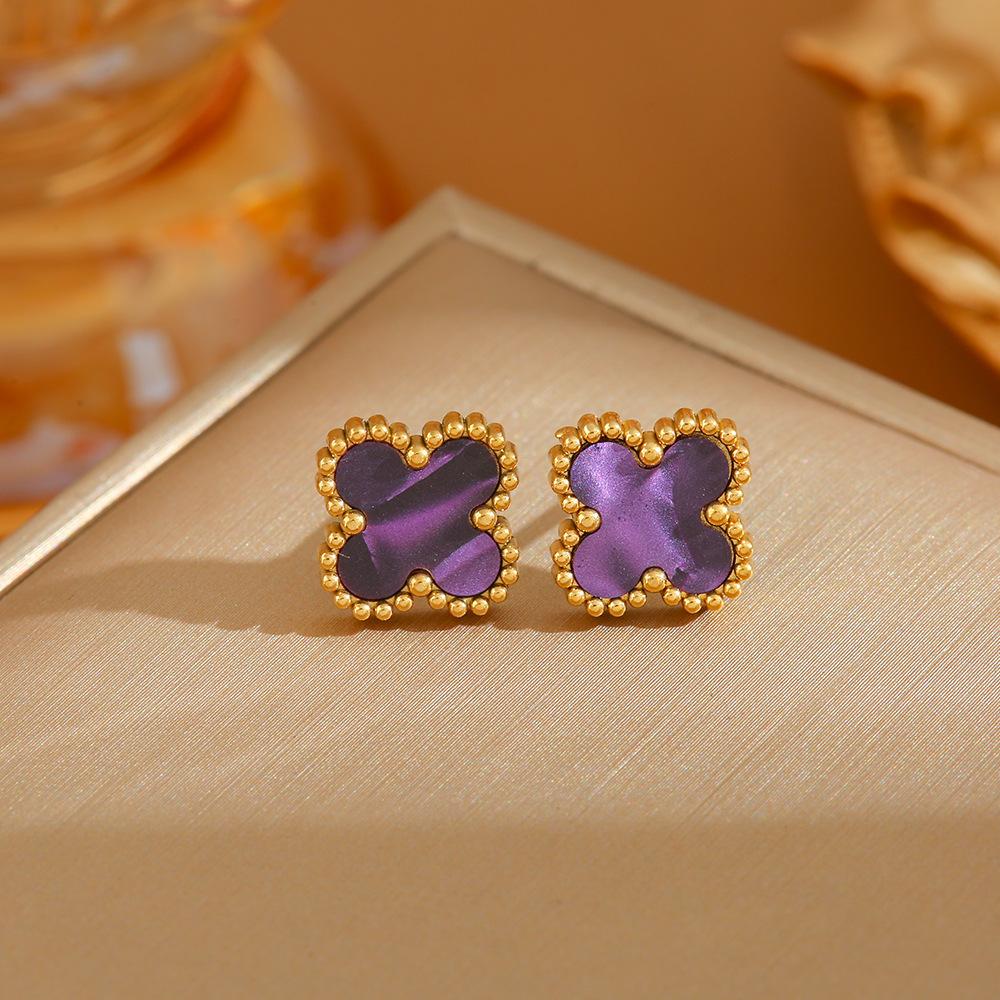 Stunning Four-Leaf Clover Titanium Steel Earrings - Fade-Free, Fashionable, Simple, Versatile, and High-End Mother-of-Pearl Jewelry