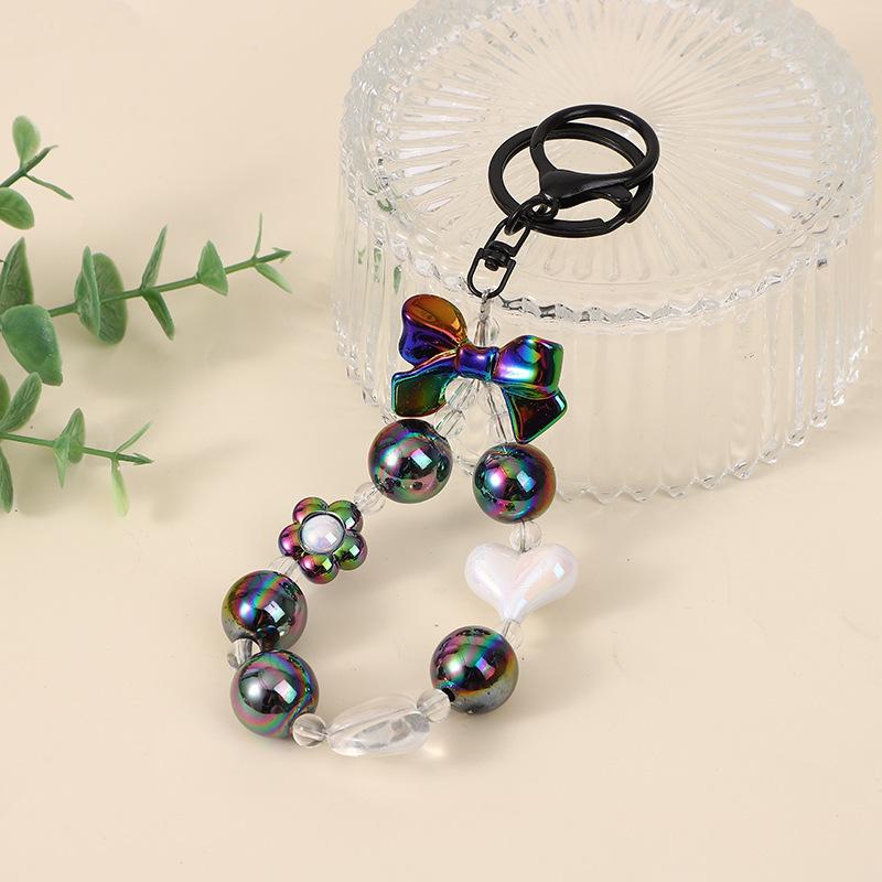 Colorful Beaded Flower Keychain, Kawaii Acrylic Flower Bag Charm with Clip
