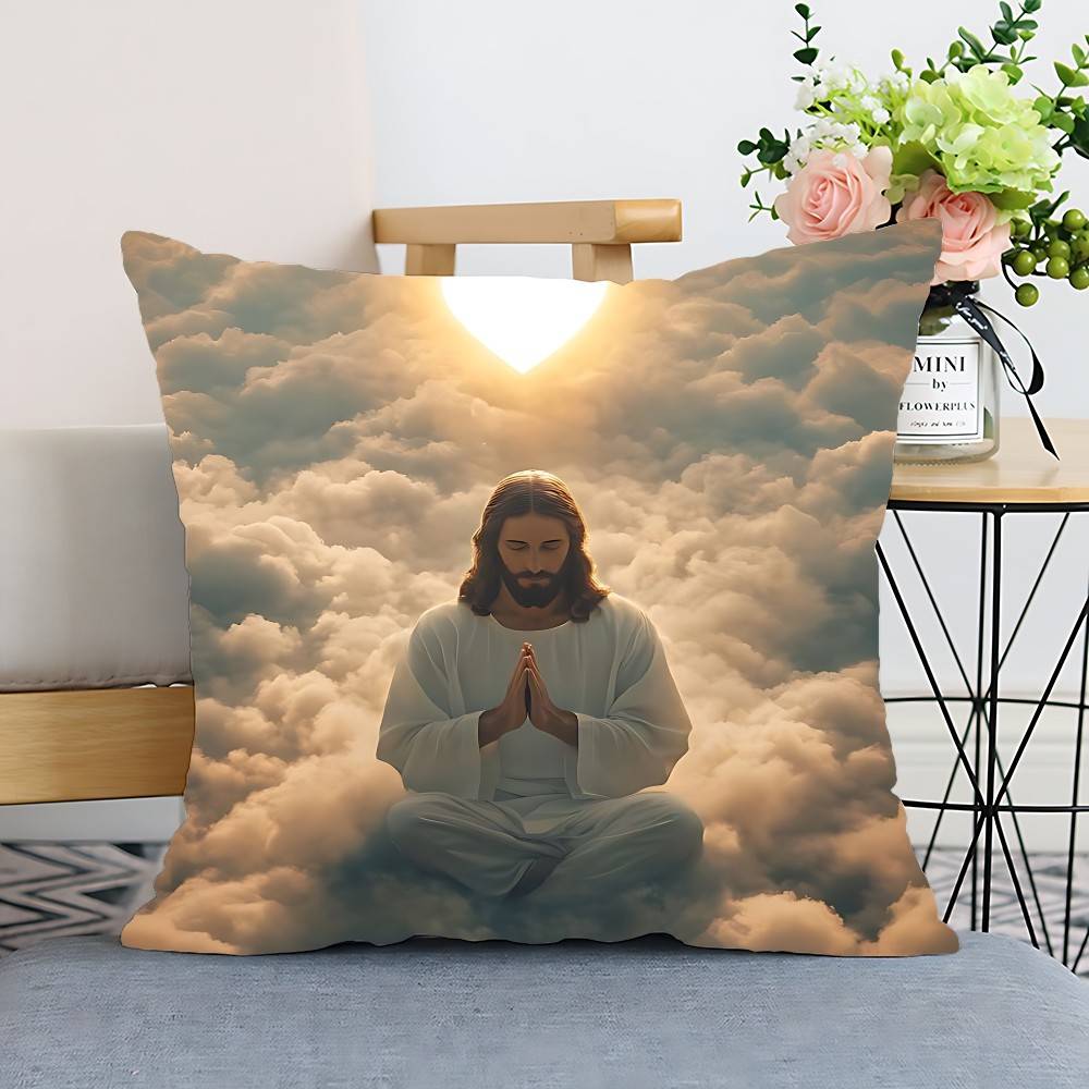Funda de Almohada Jesús Funda de Cojín Funda de Almohada de Poliéster Decorativa para Sofá Funda de Cojín Decoración del Hogar