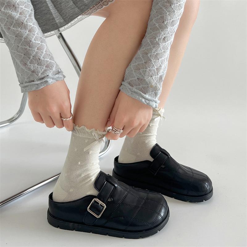 Casual and Lightweight Black Non-slip Flat-bottomed Bag Head Slippers for Women's Summer Outer Wear 2025 New Inner Height Increase Half-drag Birkenst