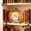Handmade Wooden Halloween Art Ghost Pumpkin Tabletop Sign House with Mini Tiered Stacked Crafts Scene Fall Harvest Desktop Ornament for Home Office