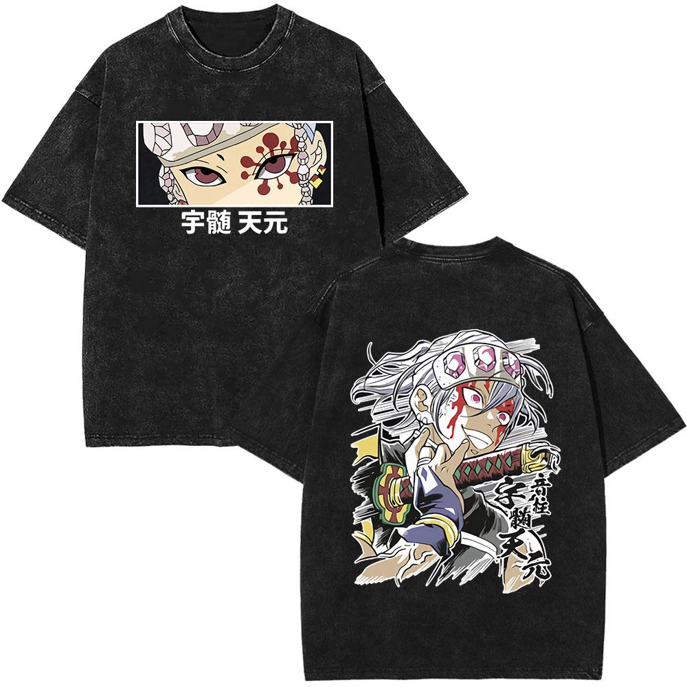 Anime Demon Slayer Washed Vintage TShirt Tengen Uzui KImetsu No Yaiba Manga TShirt Men Cotton Short Sleeve Oversized Tshirts