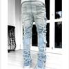 Spring and Autumn Individual Patched Black Pants Elastic Tassel Patch Denim Straight Pants Long Tight Fit Stacked Jeans for Men
