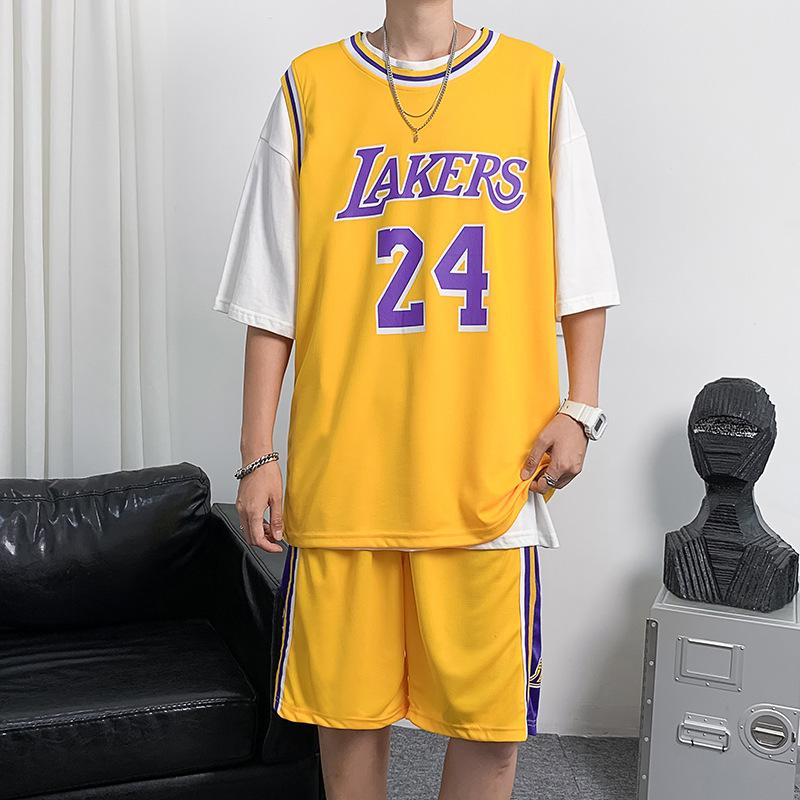 

Мужской летний баскетбольный комплект большого размера: Легкий свободный костюм из двух предметов: футболка и шорты XL жёлтый