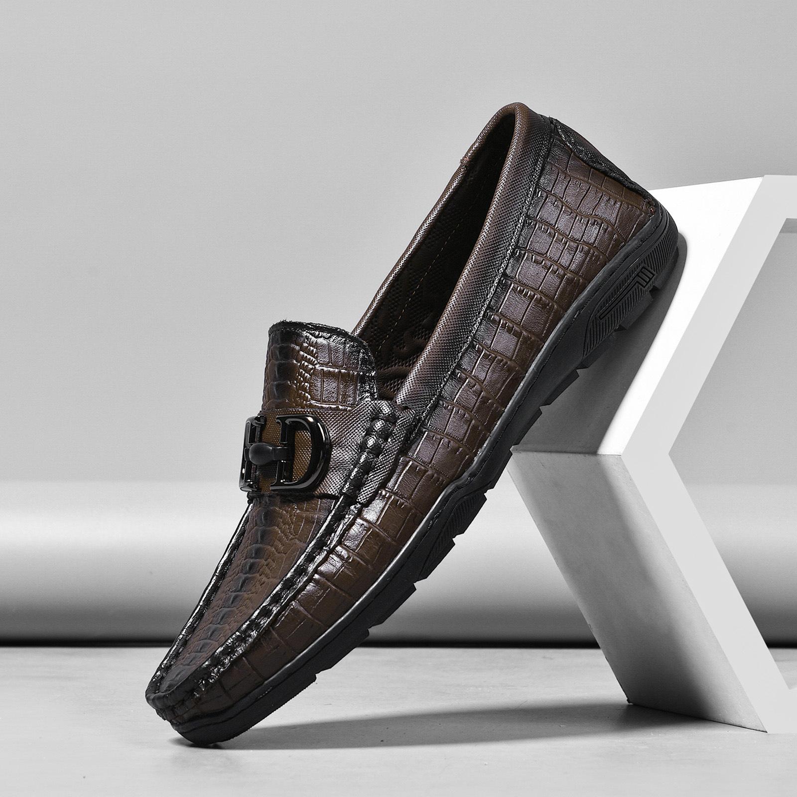 

High-end crocodile pattern leather popular Doudou shoes lazy driving shoes British casual men s leather shoes driving shoes 38