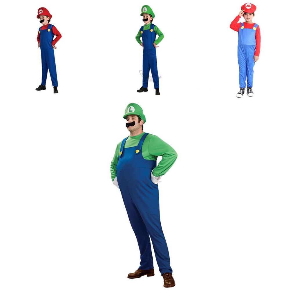Disfraz de Luigi Bros para Niños y Adultos Transpirable Mono de Cosplay Completo con Exquisita Mano de Obra