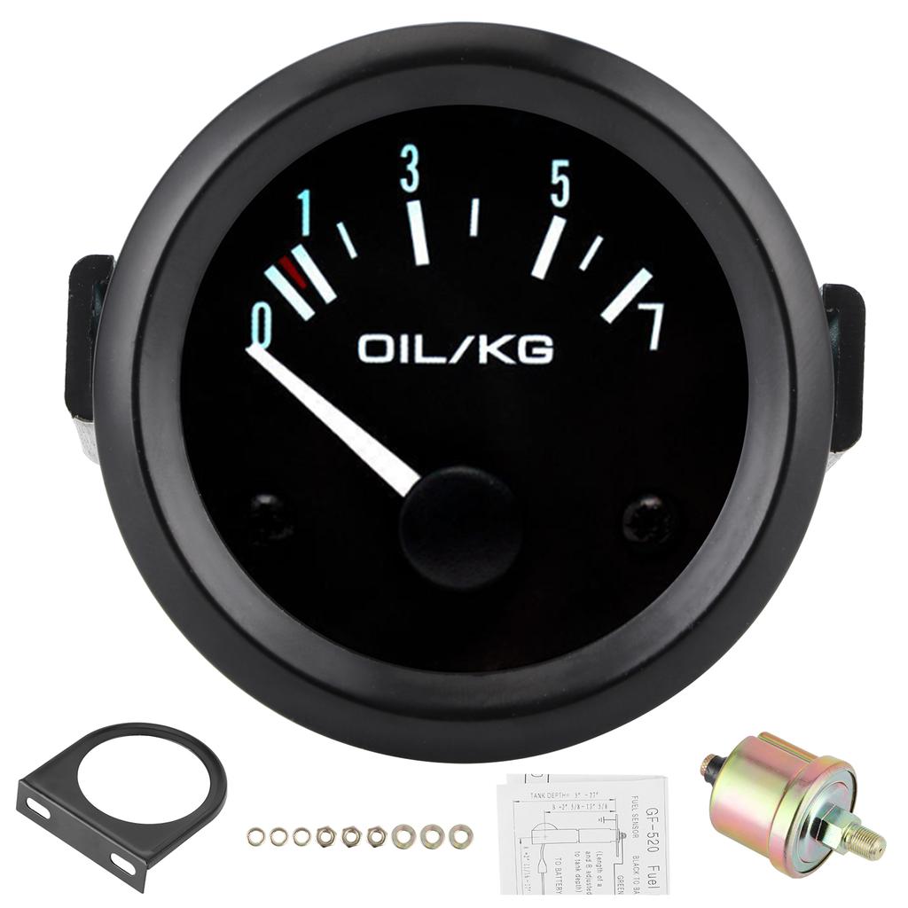 Universal Oil Pressure Gauge 12V 07kg cm 52mm Dia Car Instrument W Sensor White LED Light