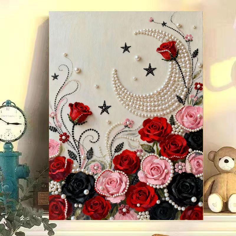 DIY Pearl Painting Kit Flower Rose Sunflower Orchids Lotus Iris Handmade Craft Art Pearl Painting for Home Wall Decor Gift for Women Adults Kids