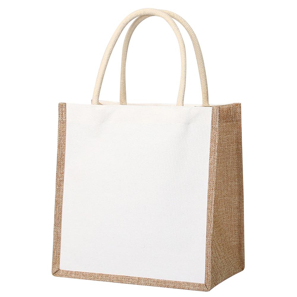 Canvas Linen Tote Bag Eco-friendly Double-Dided Blank Shopping Handbags Large Reusable Grocery Water Resistant DIY Container