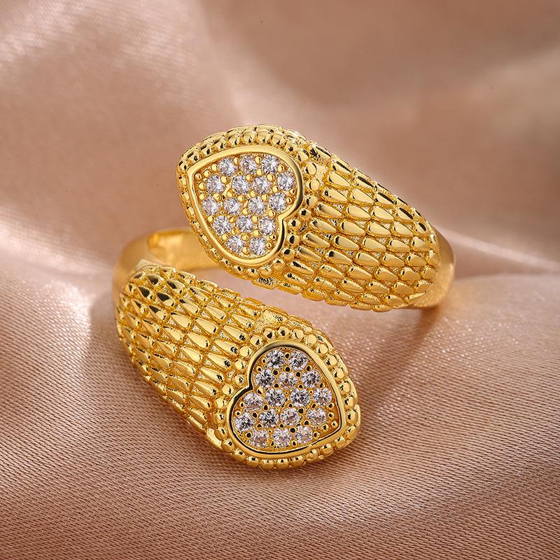 Stylish Zirconia Heart Snake Adjustable Ring For Women 18K PVD Plated Jewelry New Hip Hop Wedding Party Gift