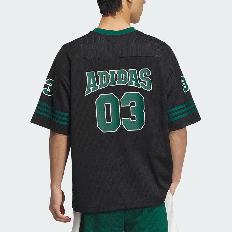 adidas Originals Retro Street Basketball V-Neck T-Shirt With Striped Logo Print Unisex Tops Black JC6803