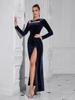 Elegant European-American Fashion Slim Hollow Long Sleeve Split Party Dress