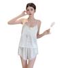 1011 New Ice Silk Pajama Set Women's Spring Summer Sexy Sweet Cute Suspender Shorts with Chest Pad Loungewear