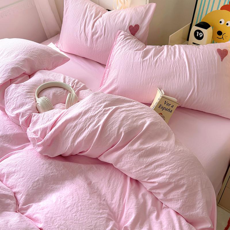 Koreansk ensfarget sengetøysett Voksne Barn Twin Full Queen Size Mykt sengelaken Dynetrekksett Putetrekk Enkelt sengetøy