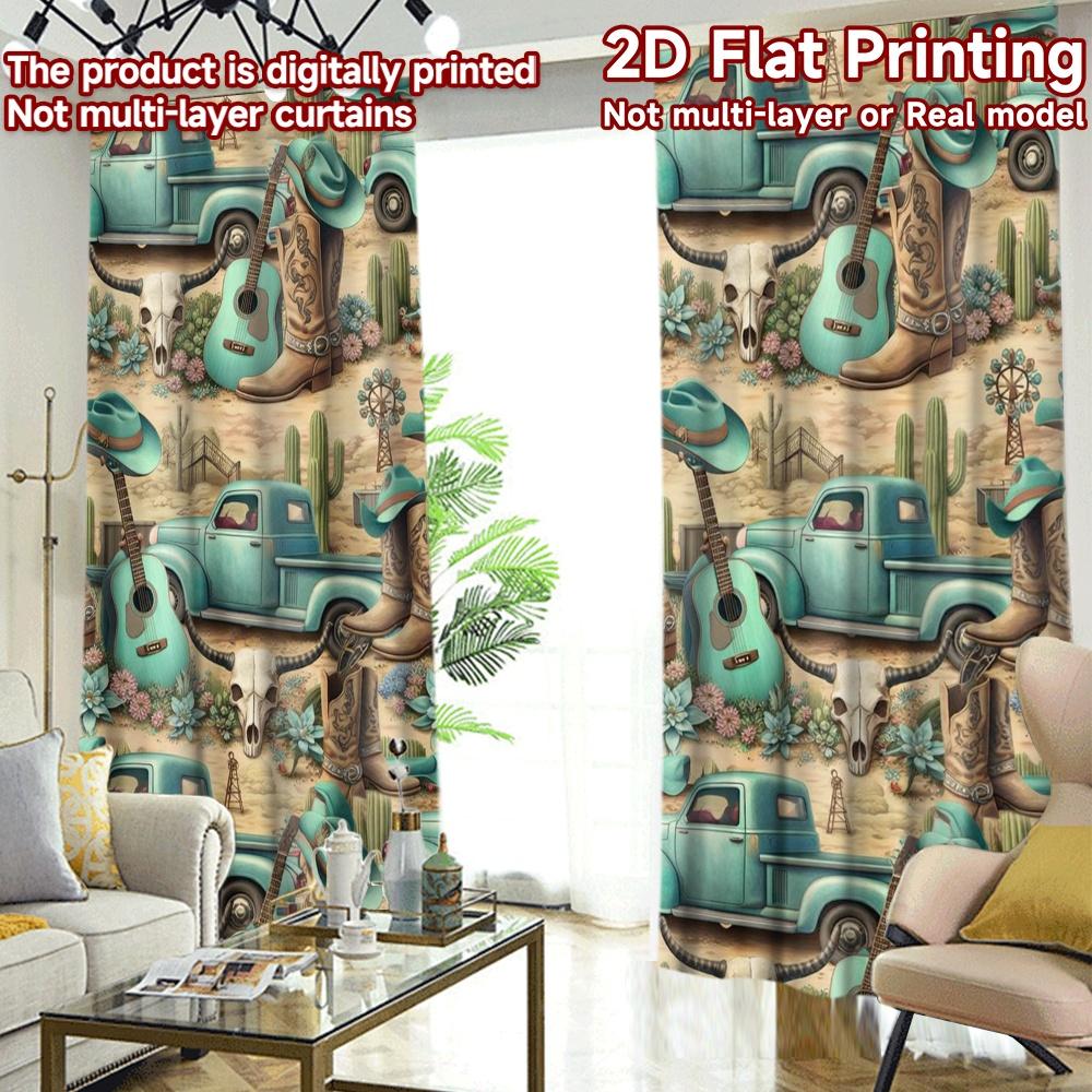 2D FLAT PRINTING 2pcs Curtains (Without Rod) Vintage Western Scene Modern Modern Curtains Versatile Durable Polyester Curtains