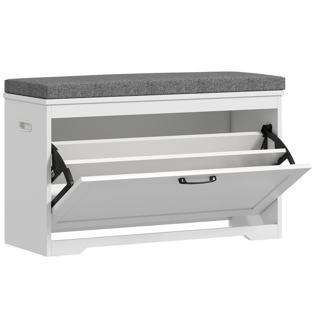 Panca moderna per scarpe con seduta imbottita e ripiano regolabile per 8 paia di scarpe per ingresso 80x30x50 cm Bianco