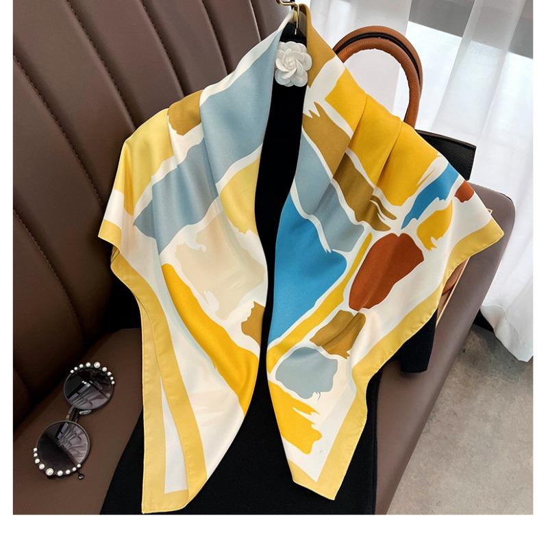 Korean Style Geometric Printed Silk Scarf For Women Summer Fashion