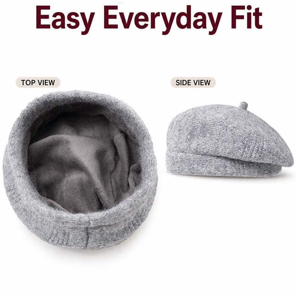 Soft Winter Woolen Beanie Elastic French Style Cap Plush Thermal Headwear Knit Beret Hat  Students