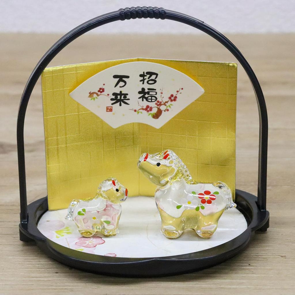 Craftsman House 2026 Zodiac Year of the Horse Glass Parent and Child Bon Festival Decoration (Reiwa 8) Horse, Horse, (Small/Medium)
