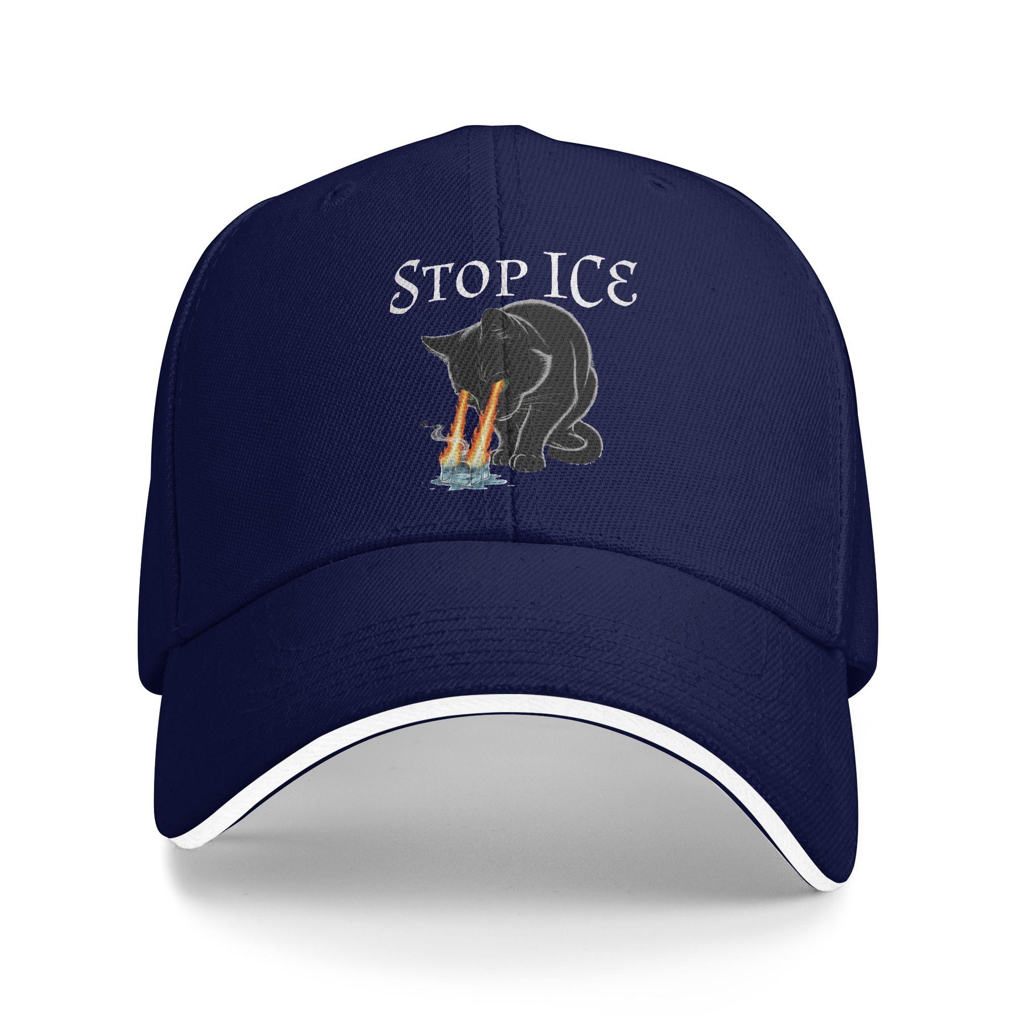 

Ice Out Stop Ice Black Cat Sun Baseball Cap Summer Trendy Trucker Hat For Men Adult Tennis Skate Baseball Caps As Picture темно-синього кольору