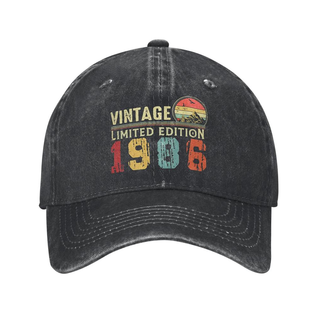 Unisex Women Vintage 1986 Birthday Year 40 years old Print Hat Classic Distressed Washed Baseball Cap Adjustable