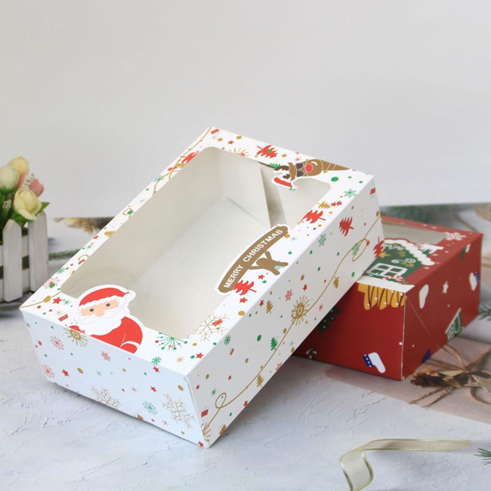 Cake Boxes Window Biscuit Paper Cups Lovely Pattern Container Christmas for Gifts