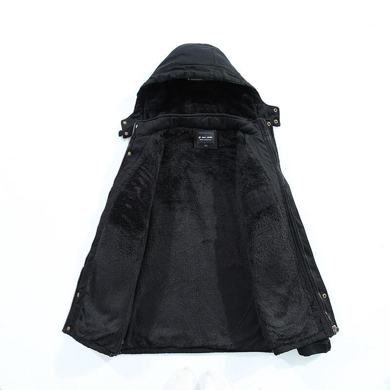 Windbreaker Coat Mid-length Men's Middle-aged and Elderly Coat Thickened Washed Cotton Work Jacket for Men