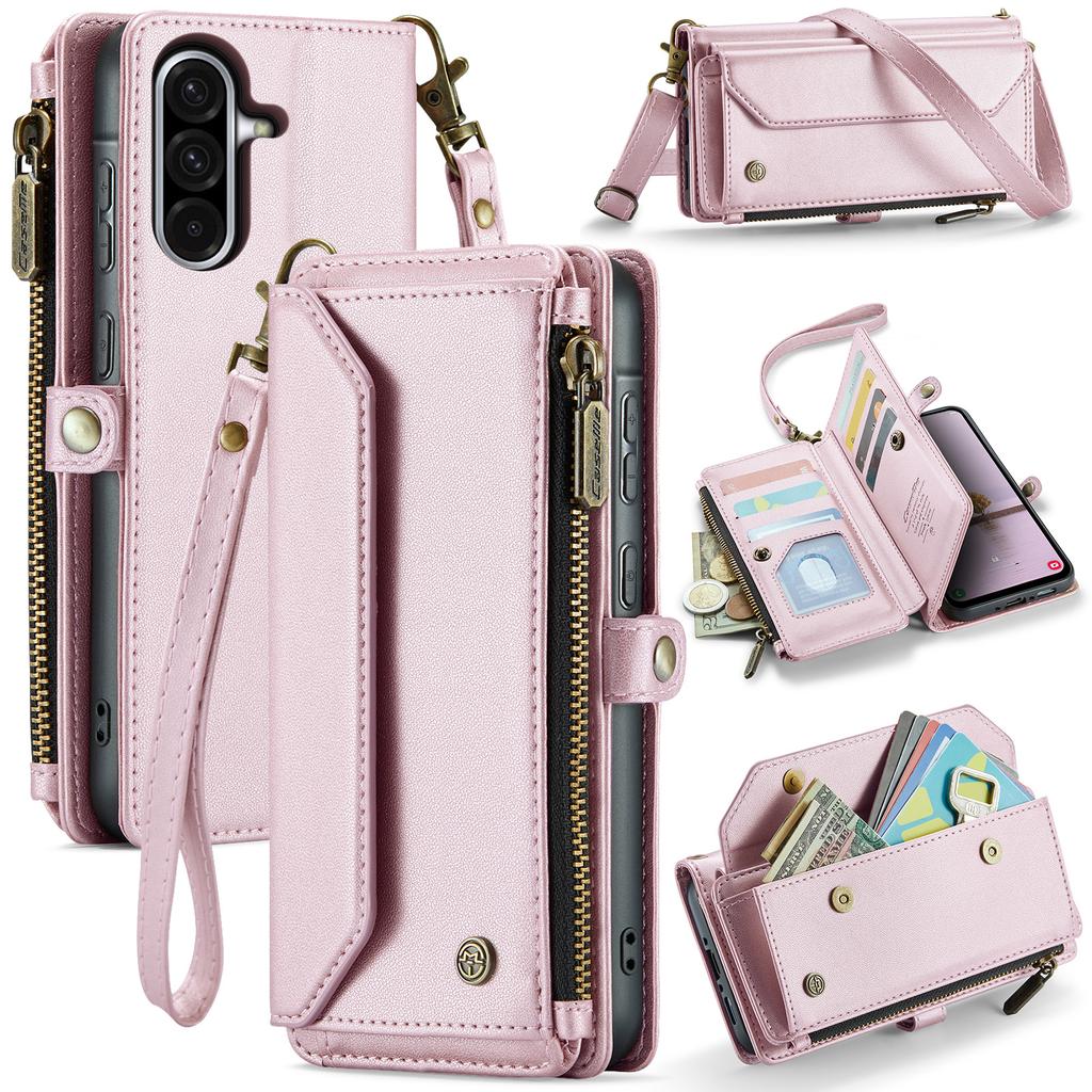 Pro Samsung Galaxy A56 5G Kožené pouzdro CASEME C36 Zip Více slotů na karty Kryt na telefon s popruhy