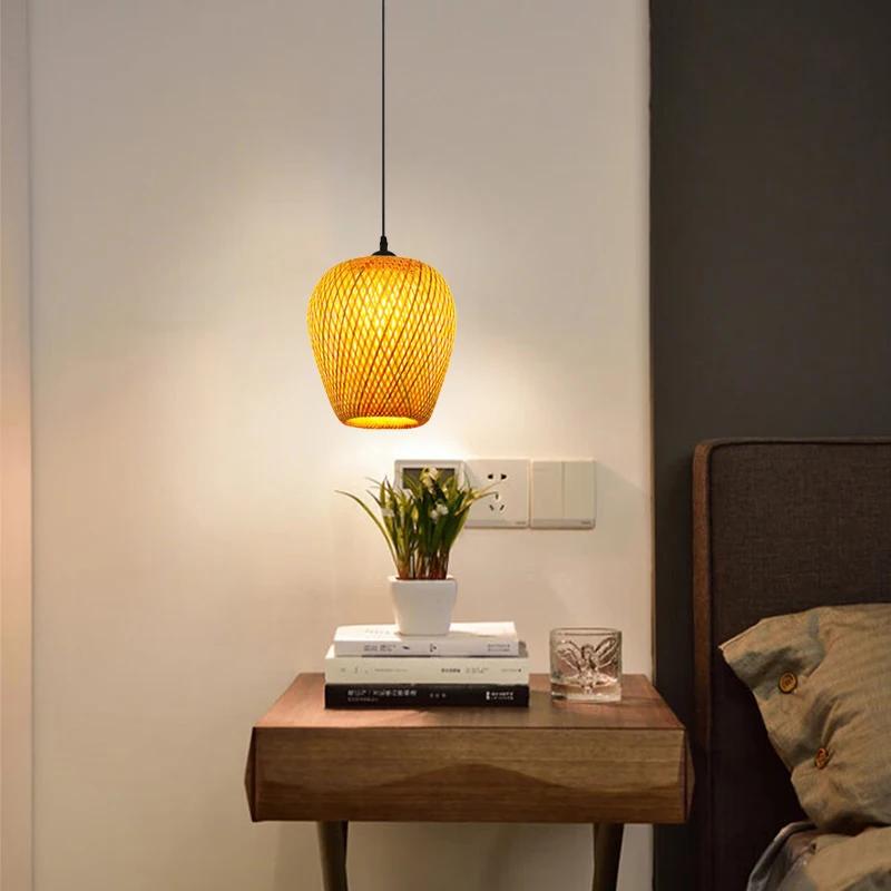 Bamboo Weaving Pendant Lamp 26cm Hanging E27 Ceiling Light Chandelier Fixtures Rattan Woven Home Bedroom Decors Lamps Shades