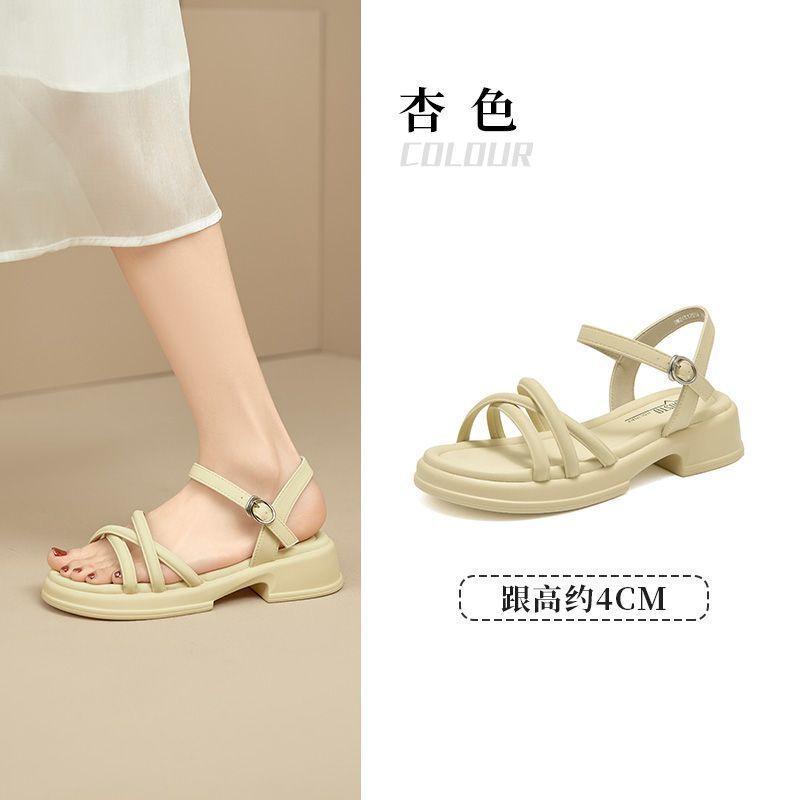 

Leather beach sandals women s summer 2025 new versatile platform Roman fashion outer wear soft-soled sandals women 40
