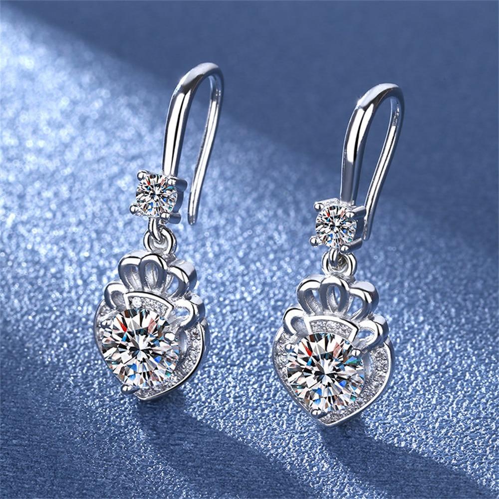 New Women Earring Pendant 925 Silver Heart -Shaped Four Prong Moissanite A Pair Ear Studs Piercing Hoops Earrings Jewelry Gift