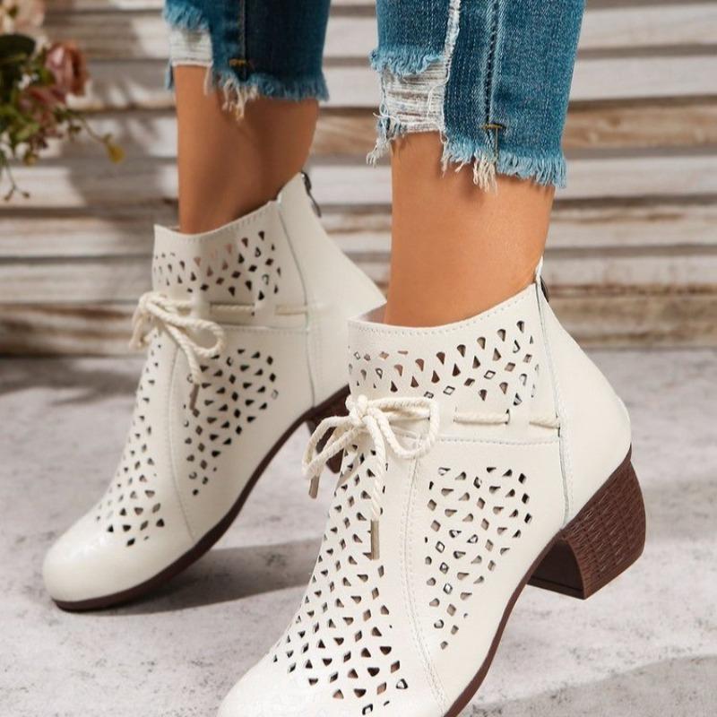 Moda 2025 Lato Botki Buty Kobiety Średni Obcas Sandały Boczny Zamek Botki Wycięcia Oddychające Mujer Zapatos