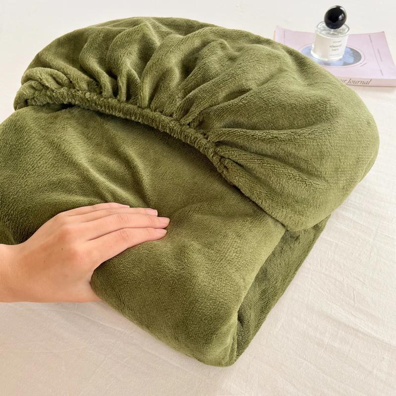 Winter Warm Velvet Fitted Sheet Solid Color Bedsheet Soft Bed Cover Queen Size Bed Linen Home Sheet Couvre Lit