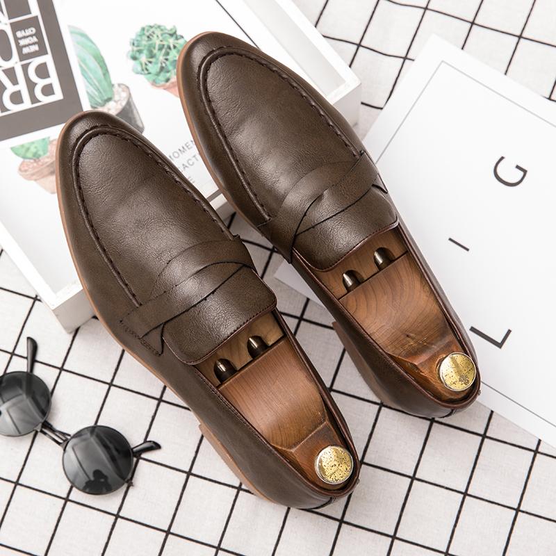 46 47 large size loafers men's new British Korean versi of lazy slip- pointy business formal casual leather shoes