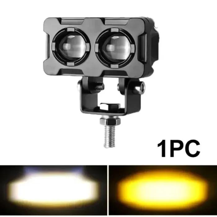 

1PCS 60W Motorcycle LED Lens Spotlight Double Lenses Spotlight Motorcycles Auxiliary Fog Lamp Dual Color White Yellow Light