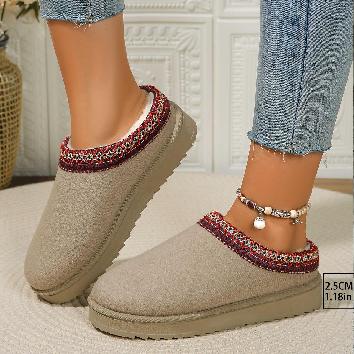 

Foreign trade 2025 autumn and winter new lace ethnic style fashion snow boots large size women s shoes thickened cotton shoes 44 бежевый