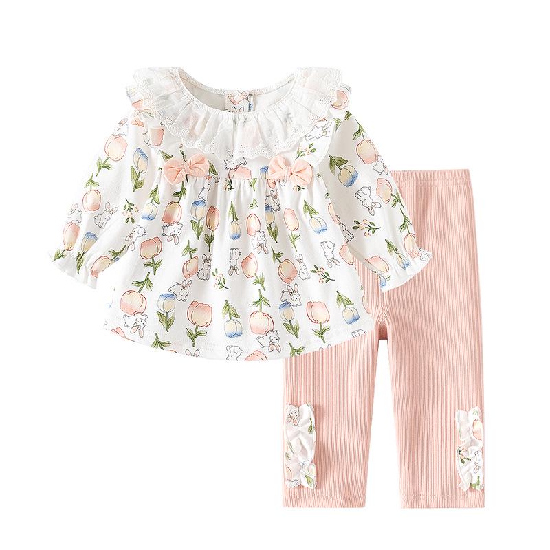 

Sweet Floral Princess Outfit – Long Sleeve Top & Pants Set for Spring/Autumn 120cm