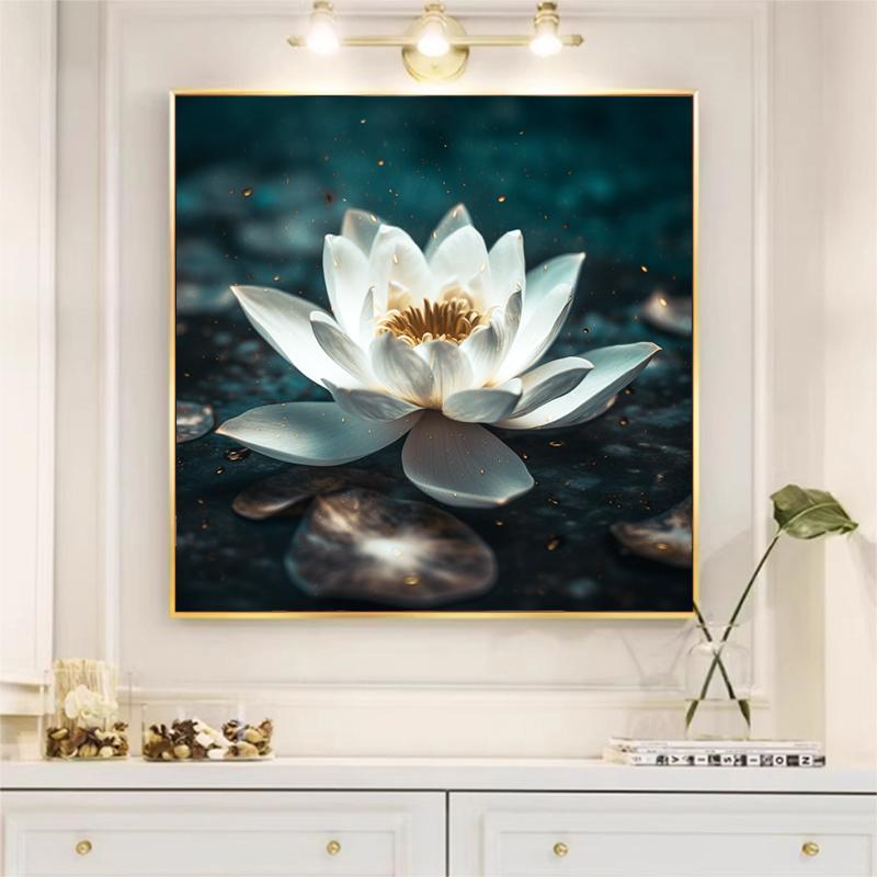 5d DIY Diamond Painting Cross Stitch White Lotus Flowers Diamond Embroidery Mosaic Full Round Drill Home Decor Arts