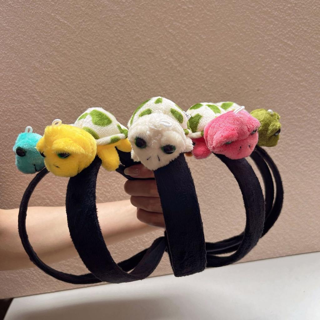 Popular Furry Plush Turtle Hair Rope/Hairband for Adult Girl Cartoon Brooch Pin Lovely Hair Tie Tortoise Ponytail Holder