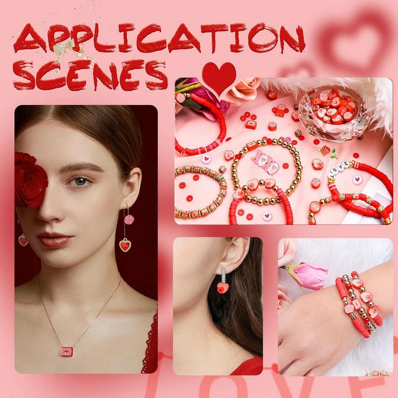 Valentine Day Clay Beads Kit Flat Round Disc Heishi Polymer Clay Beads with Letter Beads & Charms for Friendship Bracelet Making