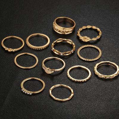 12 Stücke Dame Retro Twisted Geschnitzte Knuckle Finger Ringe Strass Ring Set Schmuck